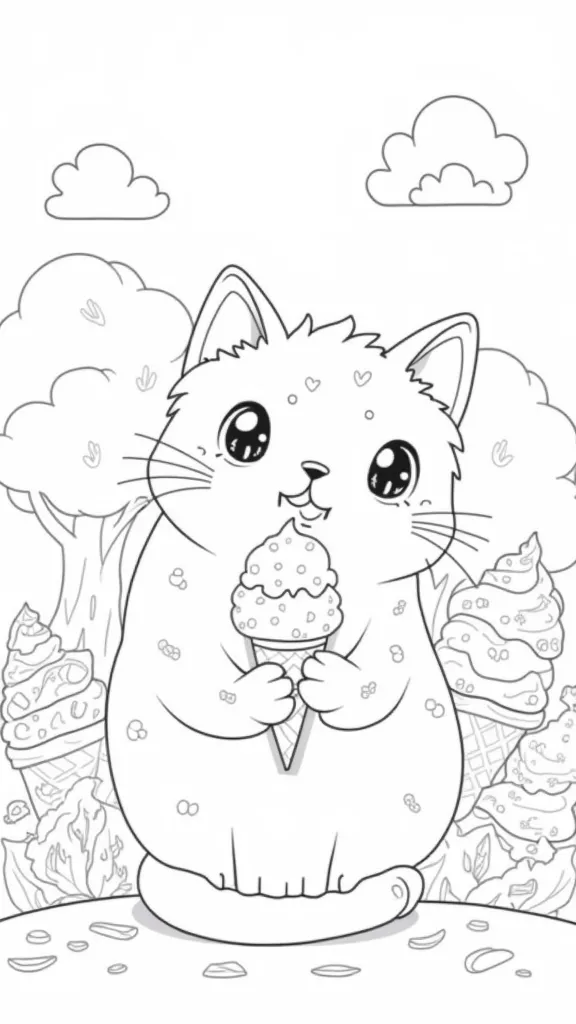 coloriages de crème glacée chat